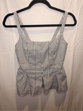 Wayf White and Black Striped Peplum Camisole